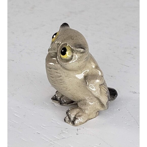 Bone China Barn Owl Grey Bird Miniature Figurine - Picture 5 of 8